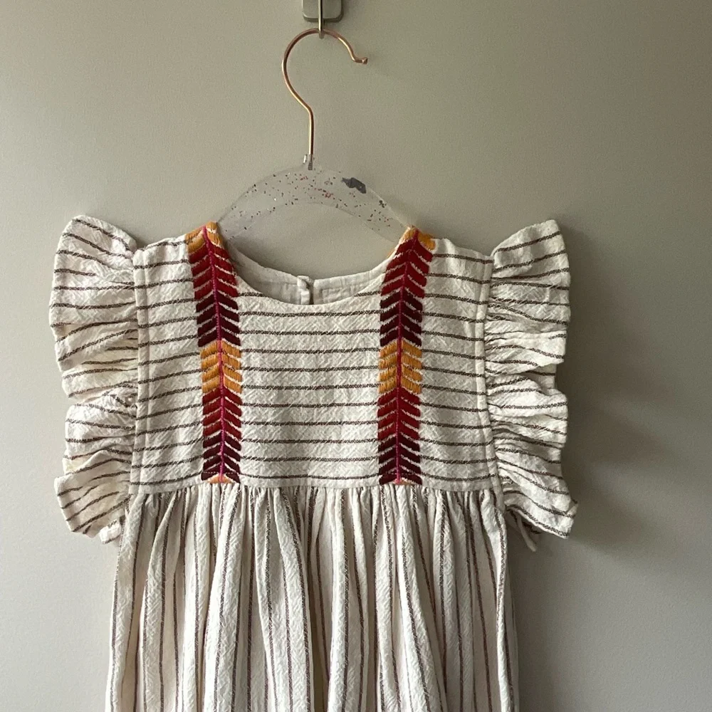 Pink Chicken Embroidered Striped Dress
